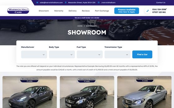 Warwick Hall Cars website screenshot